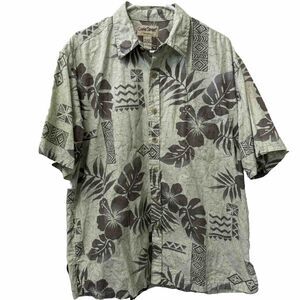 Cooke Street‎ Hawaiian Shirt Green Brown Floral Reverse Print Large L